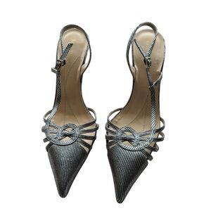 Made in Italy Kate Spade Sparkling Silver Snakeskin Slingback Pointed Heels